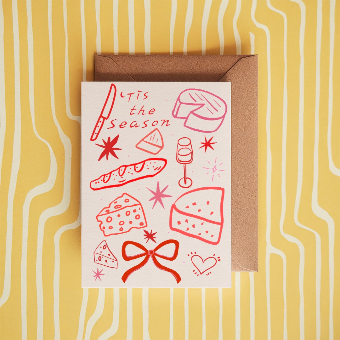 Tis the season cheese and wine 5x7 card