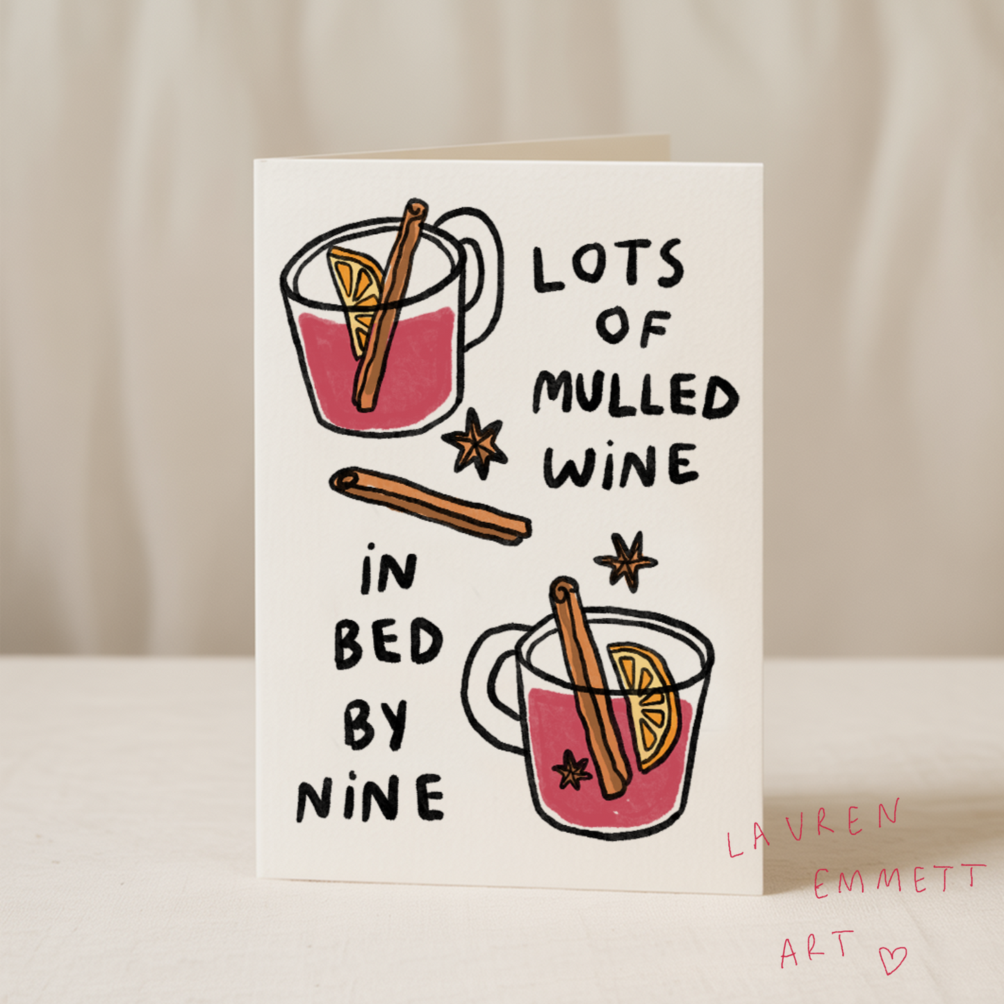 Lots of mulled wine in bed by nine 5x7 card