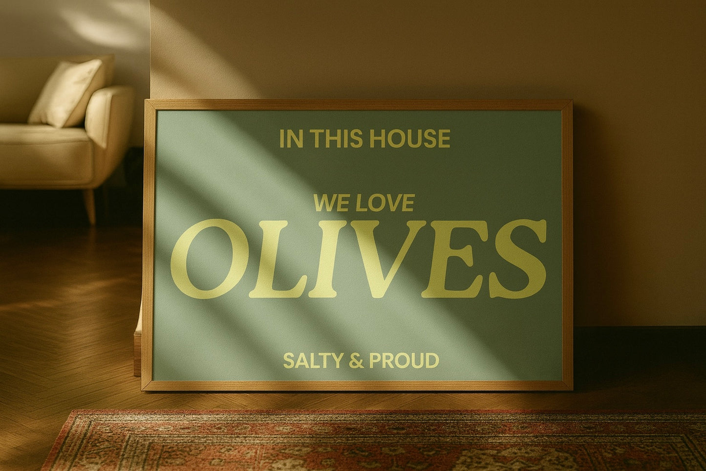 In this house we love olives typography print