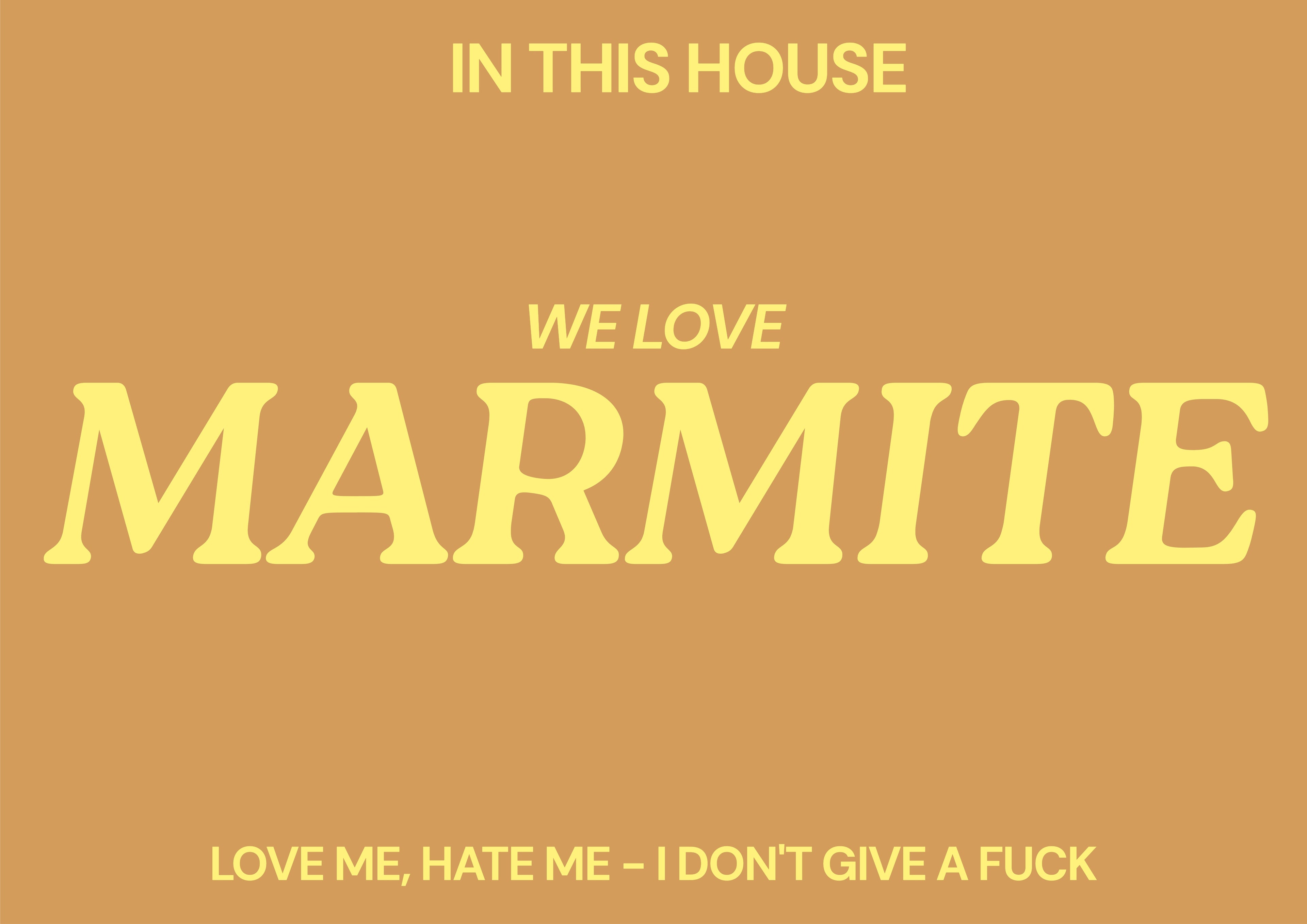 In this house we love marmite typography print