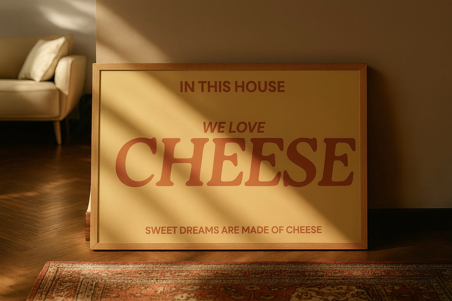 In this house we love cheese typography print