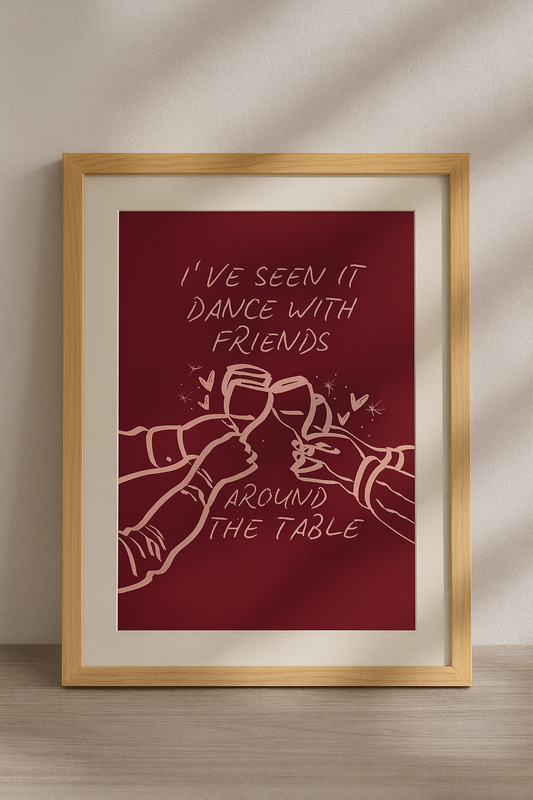 I’ve seen it dance with friends around the table Olivia Dean inspired print