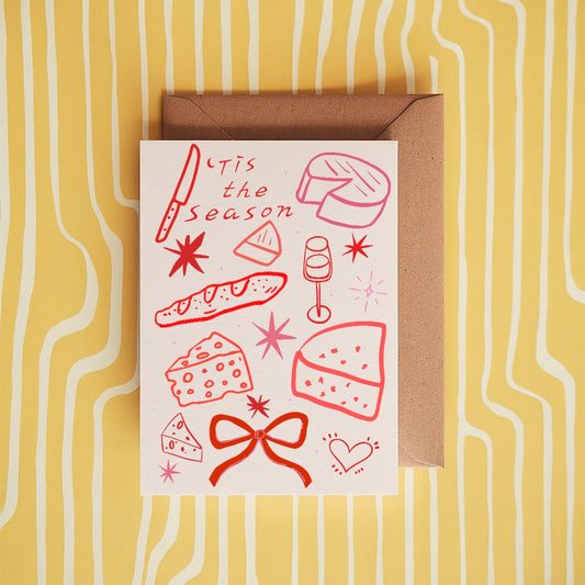 Tis the season cheese and wine 5x7 card