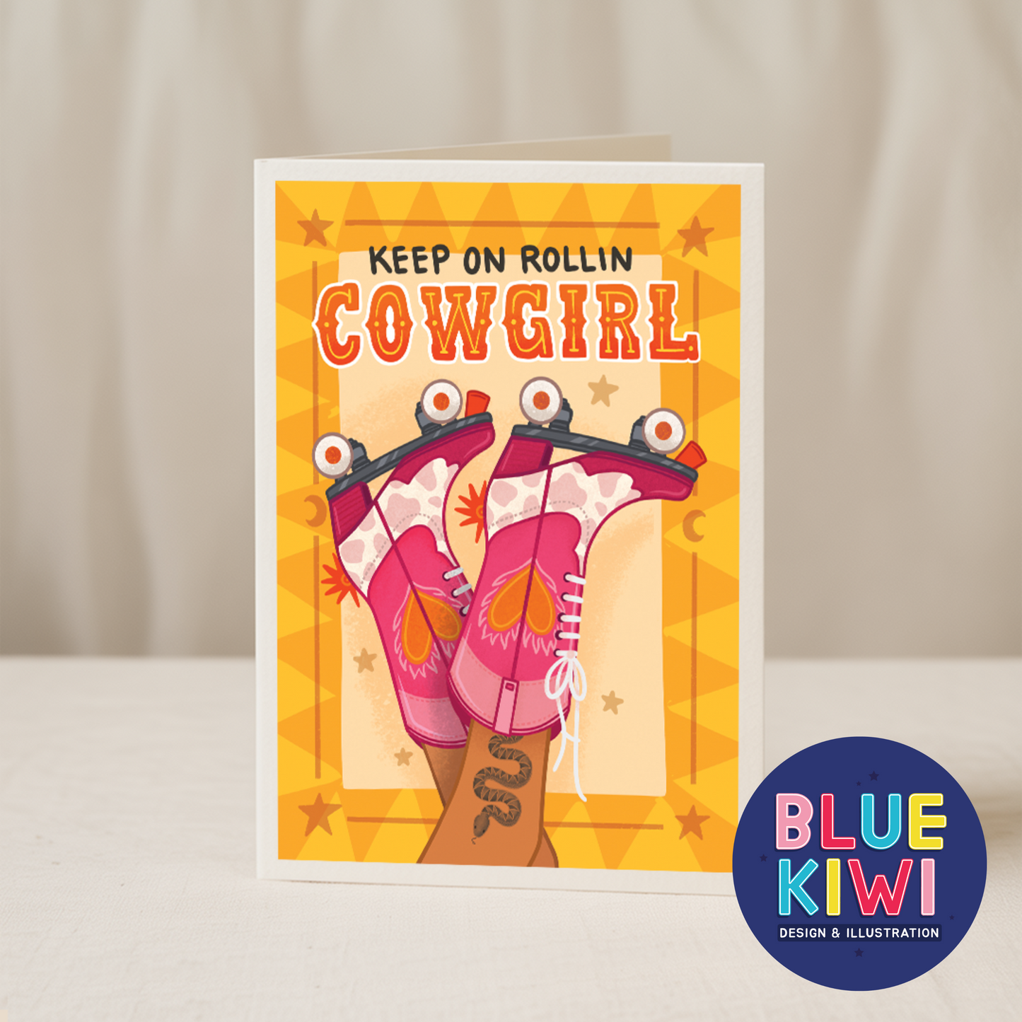 Keep on rollin’ cowgirl 5x7 card