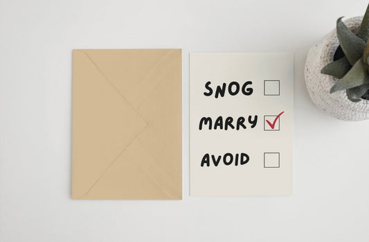 Snog Marry Avoid 5x7 card