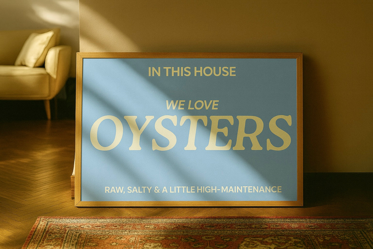 In this house we love oysters typography print