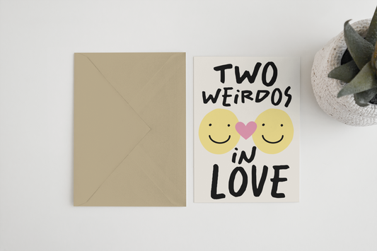 Two weirdos in love 5x7 card
