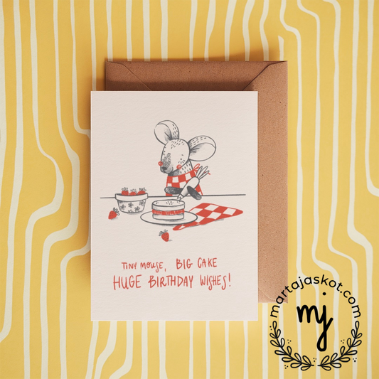 Tiny mouse big cake birthday 5x7 card