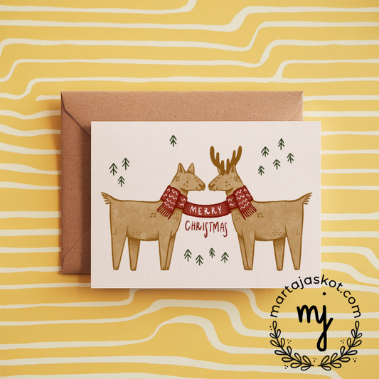 Merry Christmas reindeers 5x7 card