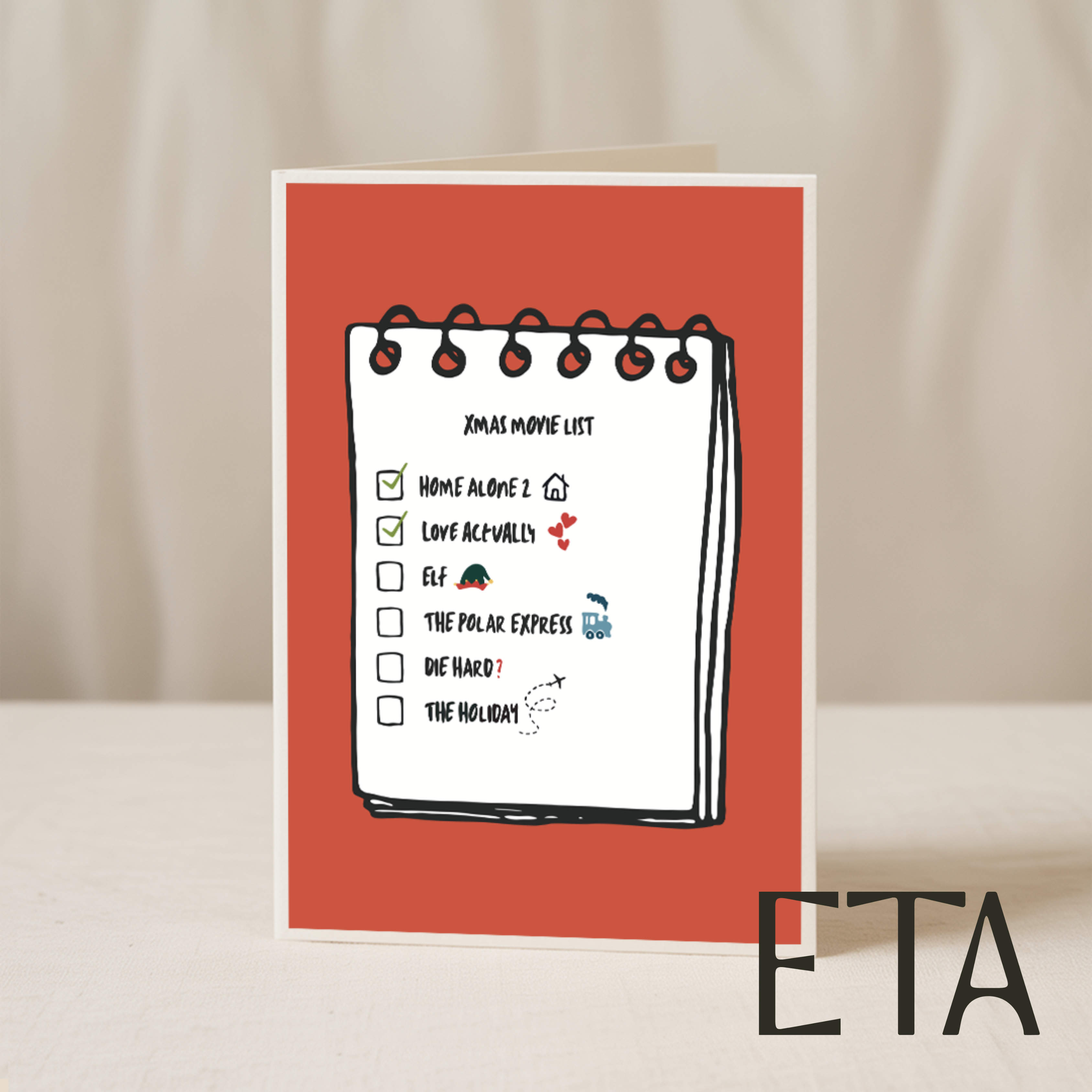 Christmas movie list 5x7 card