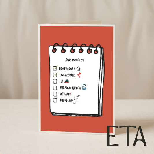 Christmas movie list 5x7 card