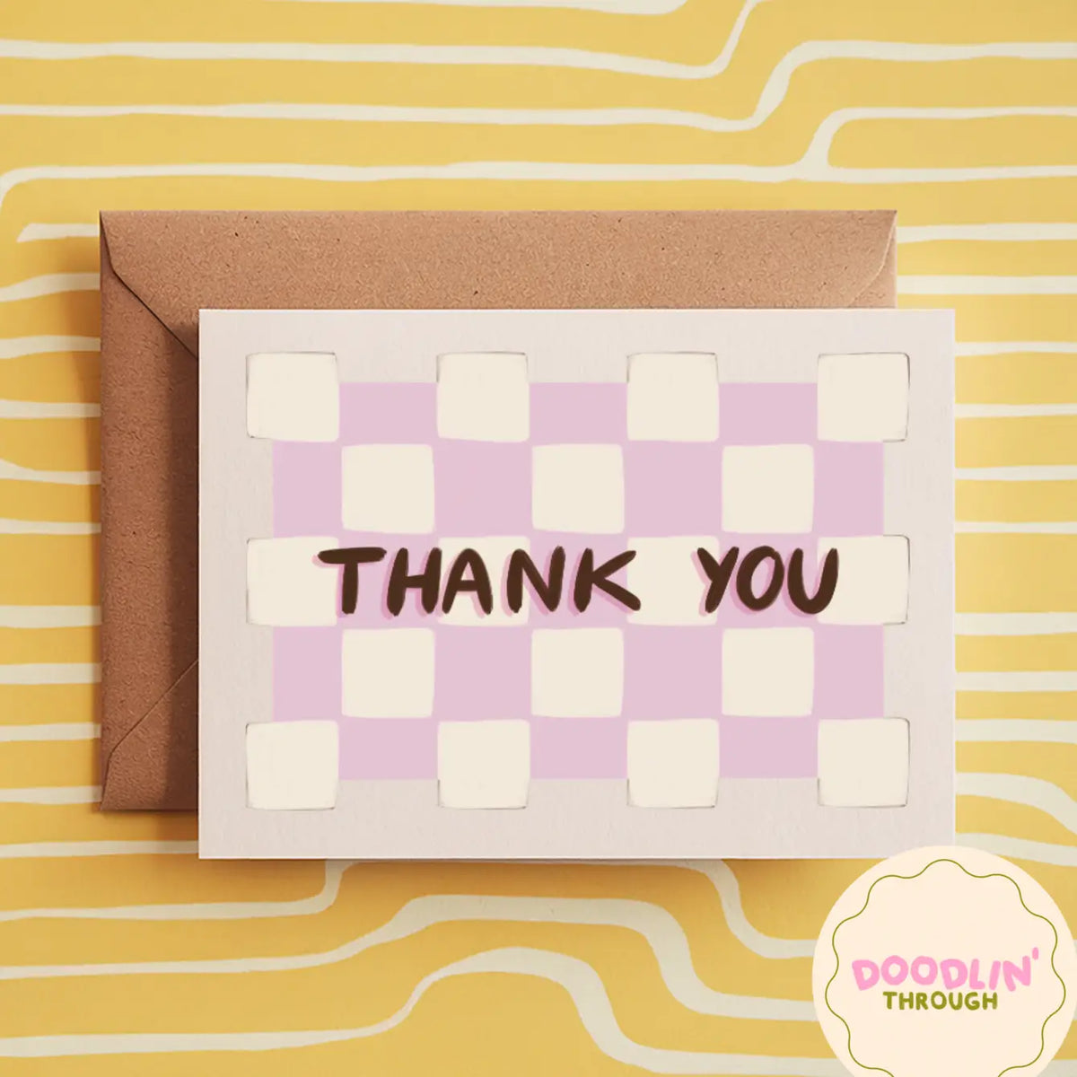 Pink Chequered Thank You card