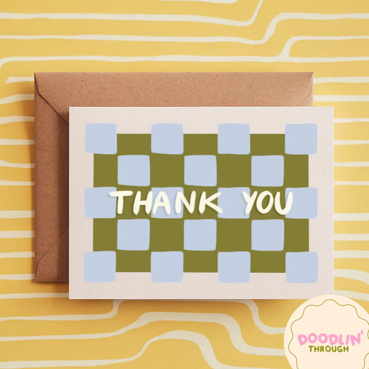 Green and Blue Chequered Thank You card